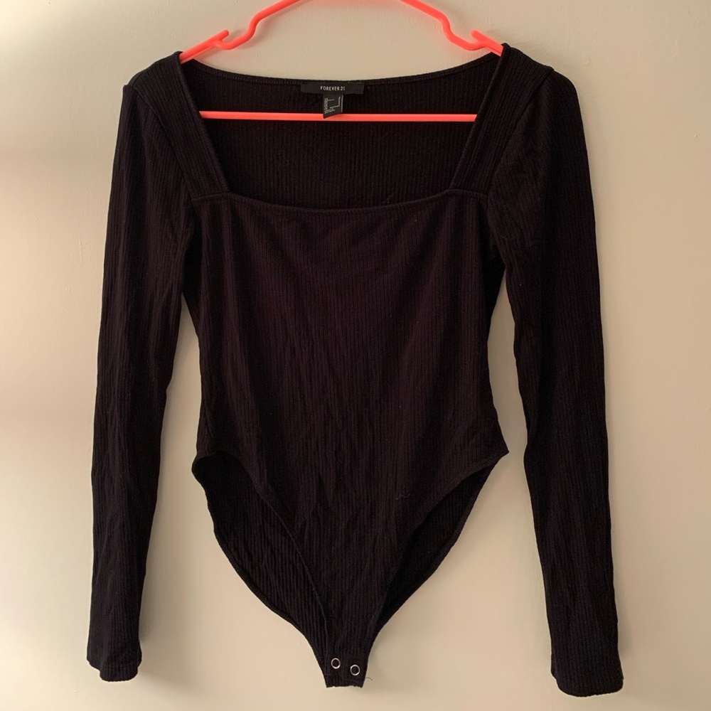 Black Square Neck Bodysuit